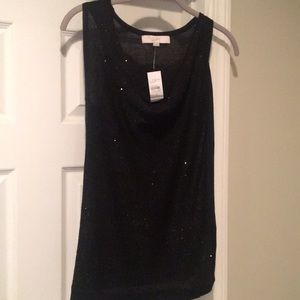 Loft. Black sequin knit cowl neck top